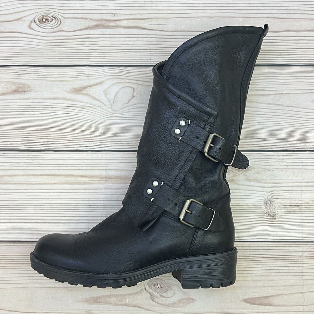 Coolway Alida Moto Boots Womens 39 EU/8-8.5 US Black Leather Biker Buckle Spain - Picture 4 of 16